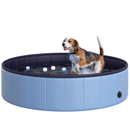 PawHut Foldable Dog Paddling Pool Pet Cat Swimming Pool Indoor/Outdoor Collapsible Summer Bathing Tub Shower Tub Puppy Washer (Φ120 × 30H cm, Blue) 