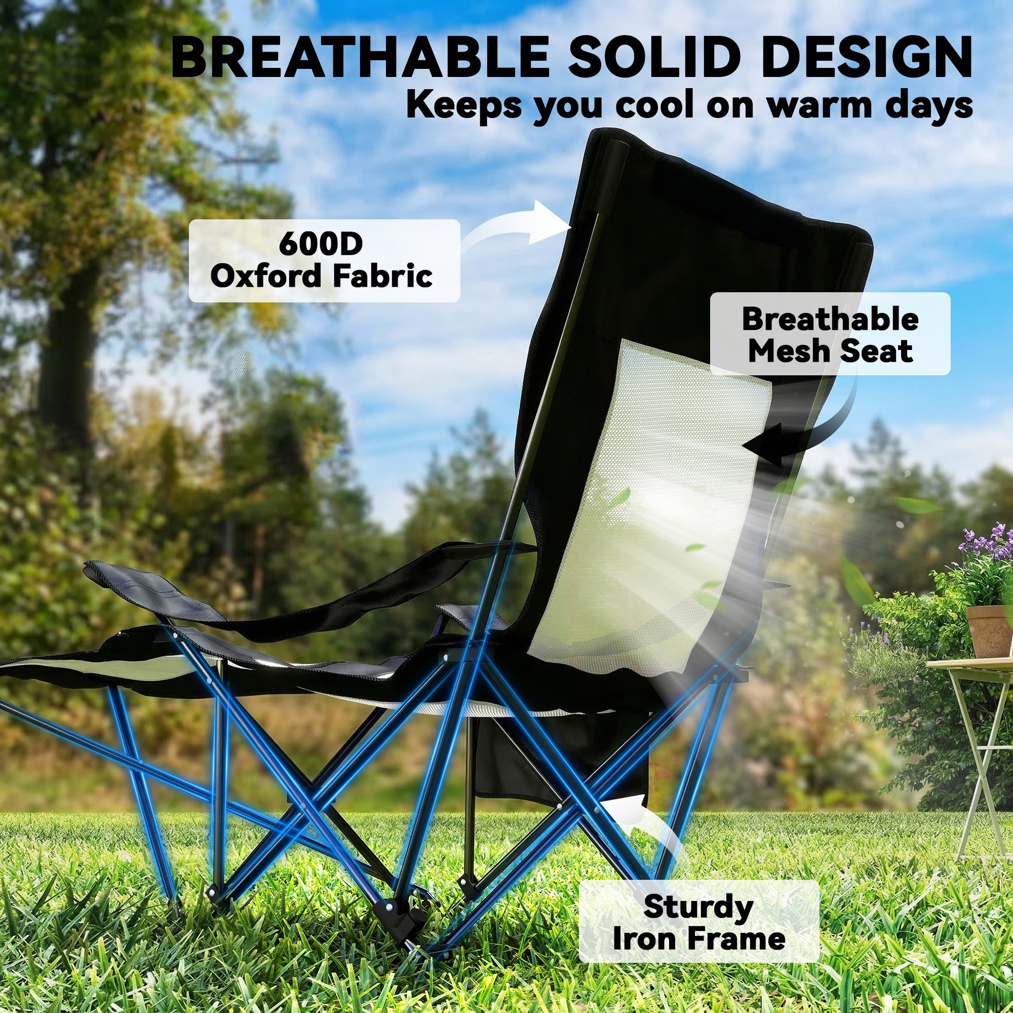 Outsunny Camping Chair Reclining Portable Camp Chair with Detachable Footrest Cup Holder Black 