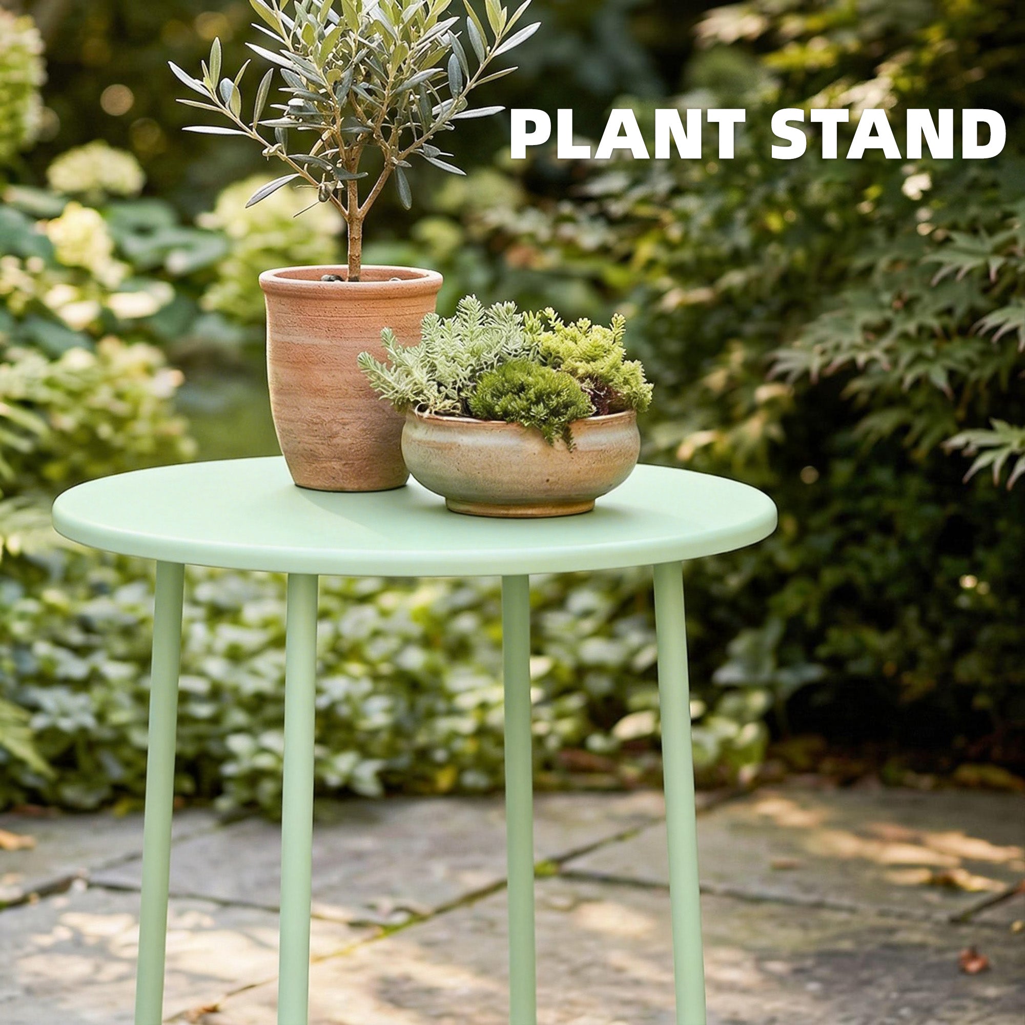 Outsunny 48 cm Round Garden Side Table, Small Metal Outdoor Garden Table with Rolled Edge, Green 