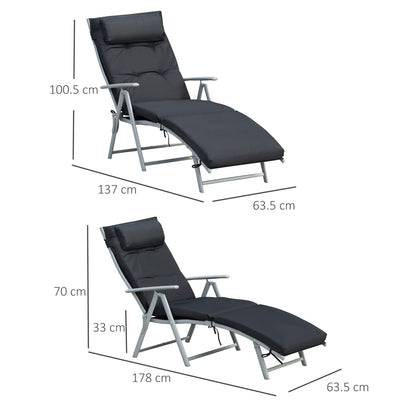 Outsunny Steel Frame Outdoor Garden Padded Sun Lounger w/ Pillow Black 