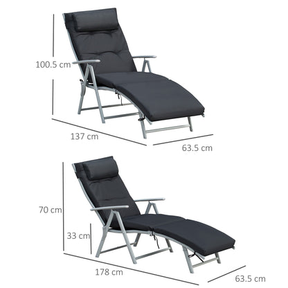 Outsunny Steel Frame Outdoor Garden Padded Sun Lounger w/ Pillow Black 