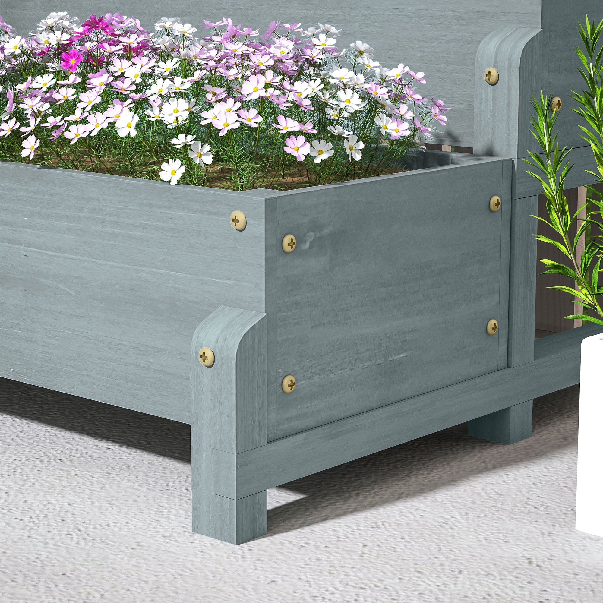 Outsunny 2-Tier Raised Garden Bed with Trellis, Wooden Elevated Planter Box with Drainage Holes, Outdoor Raised Planter for Climbing Plants, Fruits, Vegetables, Flowers, Grey 