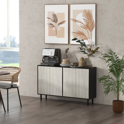 HOMCOM Kitchen Sideboard Storage Cabinet for Living Room with Adjustable Shelves 4 Doors and Pine Wood Legs Black 