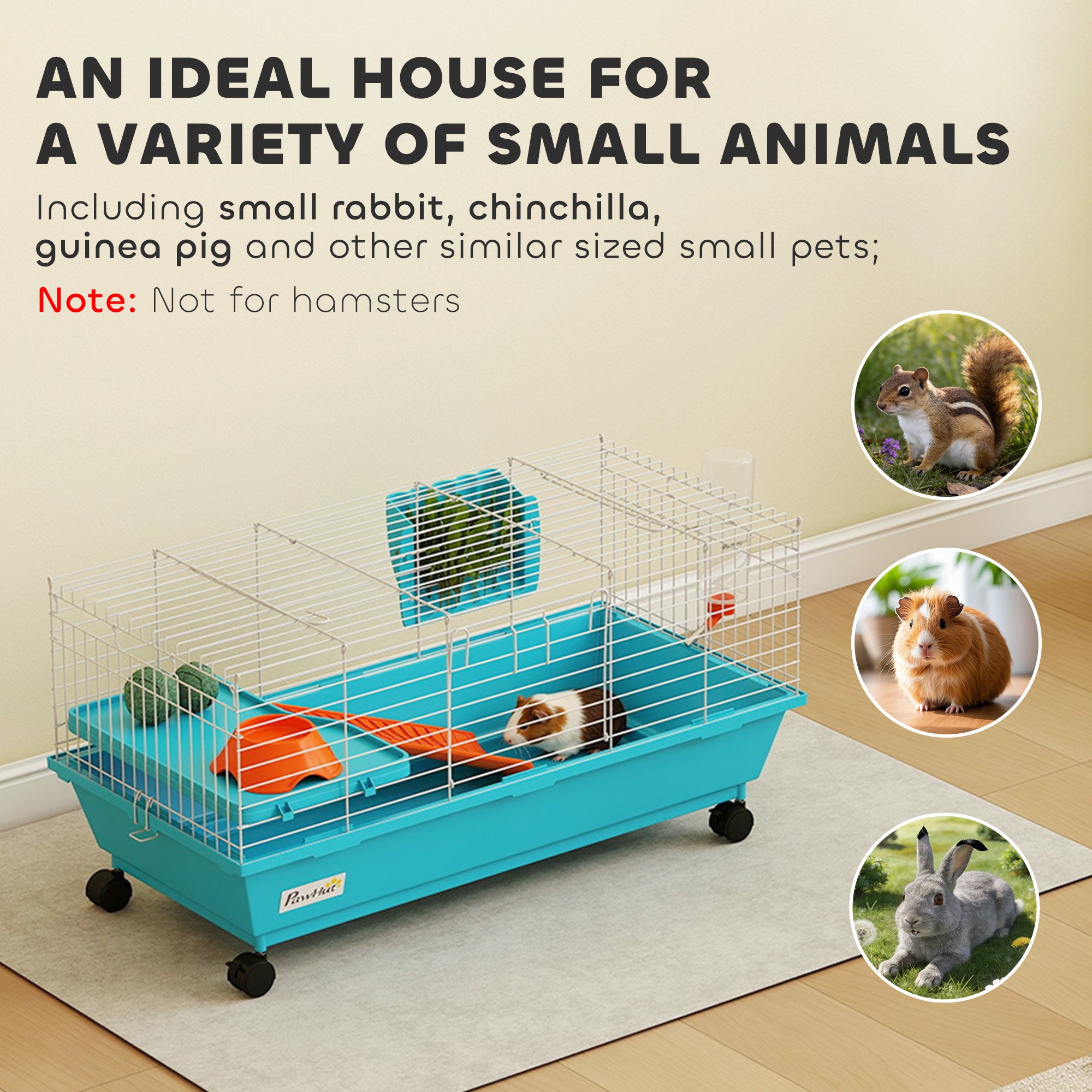 PawHut Small Animal Cage Rabbit Guinea Pigs Chinchillas Cage with Wheels Water Bottle 