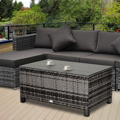 Outsunny PE Rattan Garden Coffee Table, with Glass Table Top - Grey 