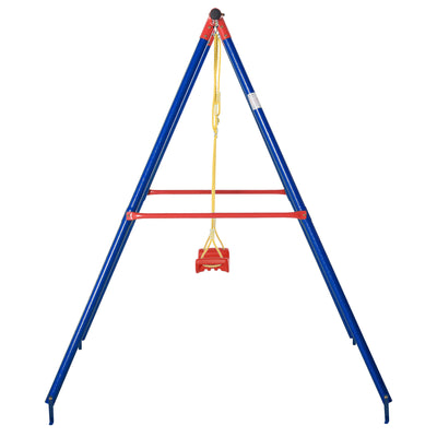 Outsunny Kids Swing Set Toddler Swing Adjustable Rope Heavy Duty A-Frame Stand Outdoor Playset for 3-8 Years Old Blue 