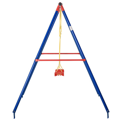 Outsunny Kids Swing Set Toddler Swing Adjustable Rope Heavy Duty A-Frame Stand Outdoor Playset for 3-8 Years Old Blue 