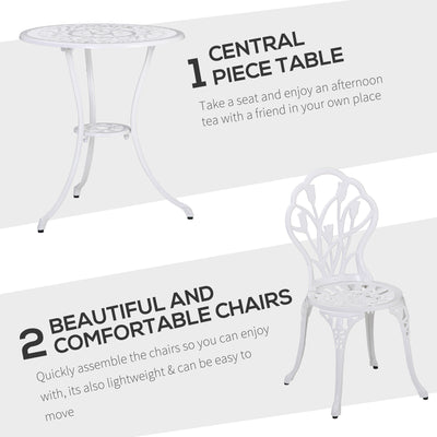 Outsunny 3 Piece Patio Bistro Set for 2, Outdoor Aluminium Garden Table and Chairs with Umbrella Hole for Balcony, White 