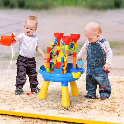 HOMCOM 30 Pcs Sand and Water Table Beach Toy Waterpark Activities Sand Pit Playset with Accessories Garden Sandbox 