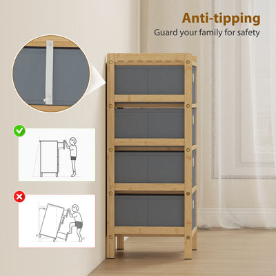 HOMCOM Chest of Drawers, 4 Fabric Drawers Narrow Dresser with Bamboo Frame, Light Grey 
