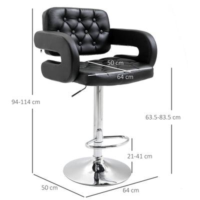 HOMCOM PU Leather Upholstered Swivel Bar Stool, Height Adjustable with Back, Armrest, Footrest, Black 