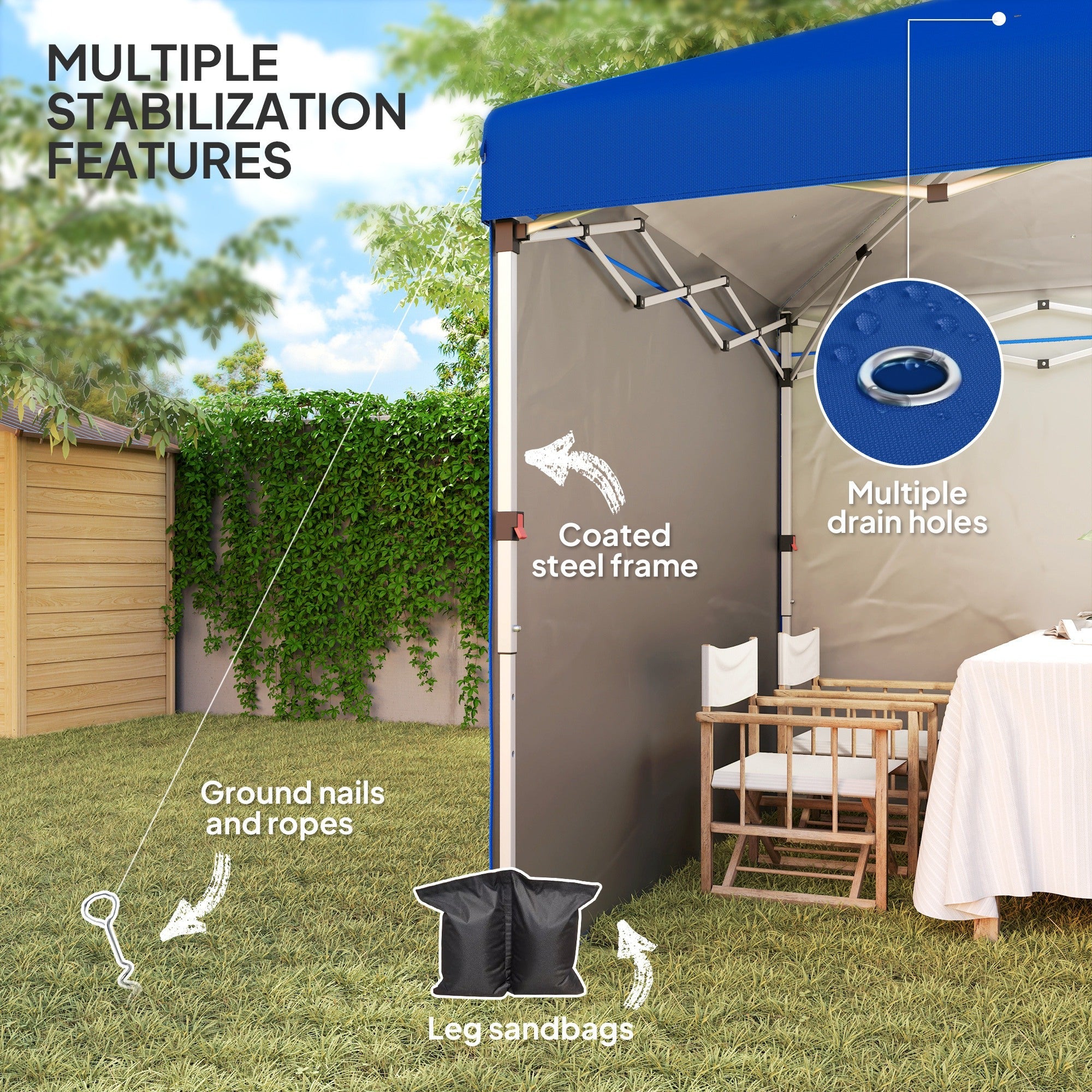 Outsunny 3 x 3 (M) Pop Up Gazebo, UPF 30+ with 2 Sidewalls, Leg Weight Bags and Wheeled Bag, Height Adjustable Party Tent Event Shelter for Garden, Patio, Blue 