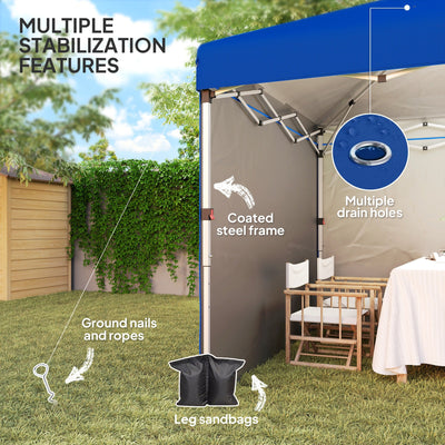 Outsunny 3 x 3 (M) Pop Up Gazebo, UPF 30+ with 2 Sidewalls, Leg Weight Bags and Wheeled Bag, Height Adjustable Party Tent Event Shelter for Garden, Patio, Blue 