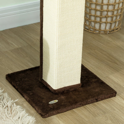 PawHut 81cm Cat Scratcher, Vertical Full Scratcher w/ Natural Sisal Rope, Hanging Ball, Soft Plush - Brown 