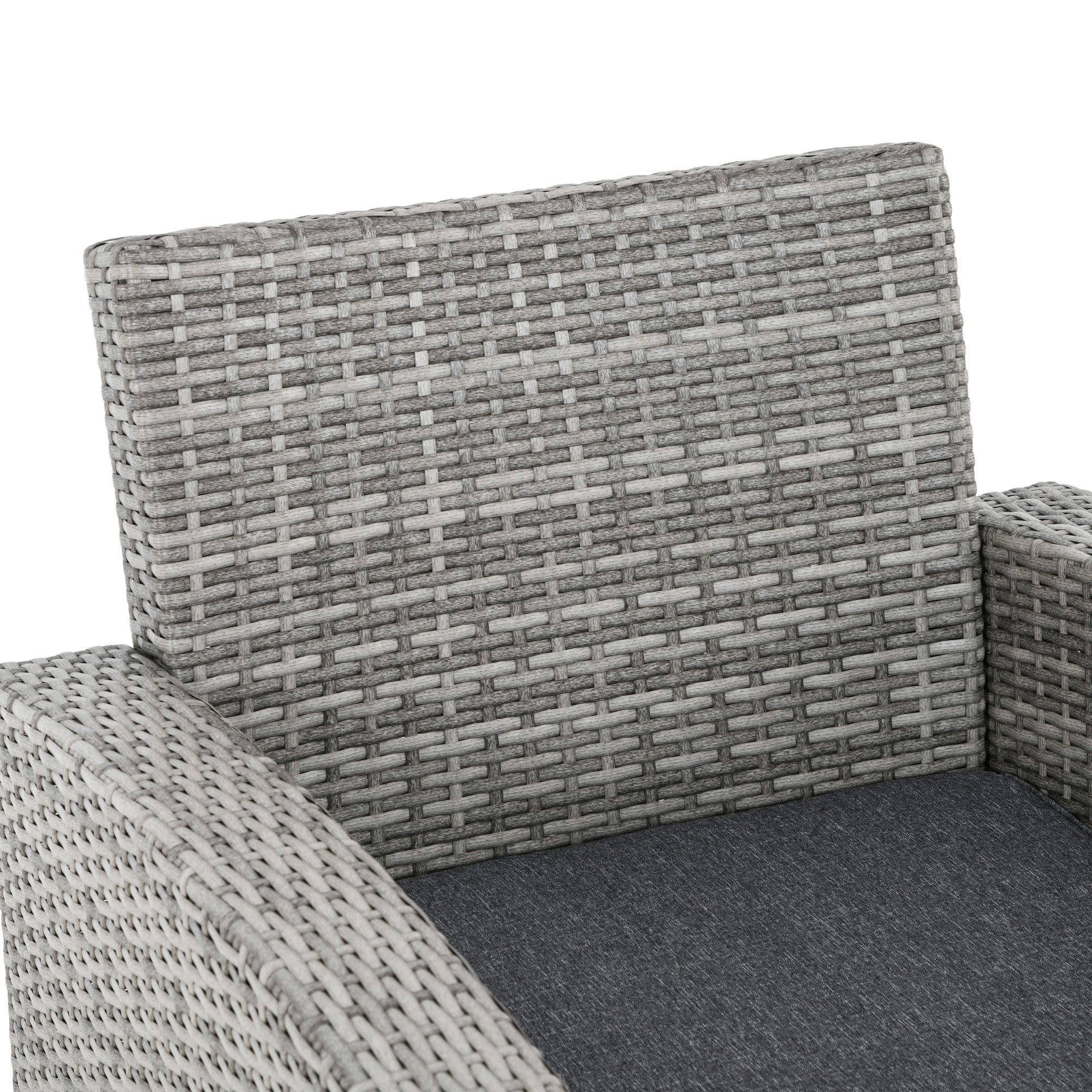 Outsunny 6 Pieces PE Rattan Garden Furniture Set with Three-seat, Armchairs and Footstools, Aluminium Patio Wicker Dining Sets w/ Glass Top Dining Table, Soft Cushion, Light Grey 