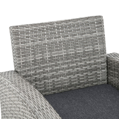 Outsunny 6 Pieces PE Rattan Garden Furniture Set with Three-seat, Armchairs and Footstools, Aluminium Patio Wicker Dining Sets w/ Glass Top Dining Table, Soft Cushion, Light Grey 