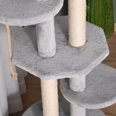 PawHut Cat Tree for Indoor Cats Kitten Tower Multi-level Activity Centre Pet Furniture with Scratching Post Condo Hanging Ropes Plush Perches Grey 