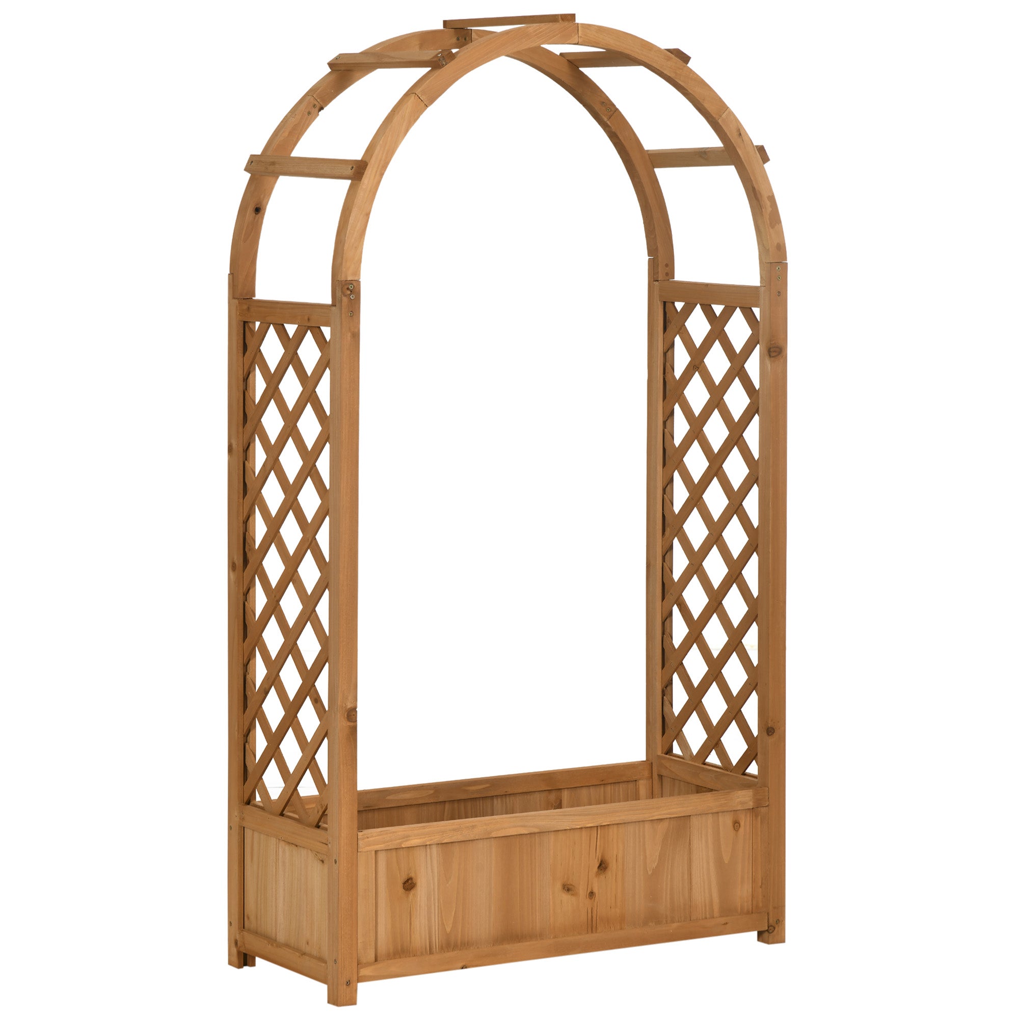 Outsunny Raised Garden Bed with Arch Trellis, Freestanding Garden Planter Box for Vine Climbing Plant Flower Herb, Brown 