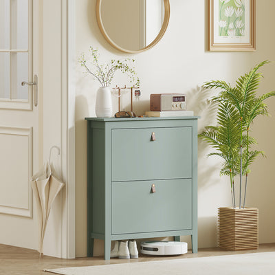 HOMCOM Modern Two-Drawer Shoe Cabinet - Green 