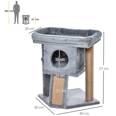 PawHut Cat Tree Tower for Indoor Cats Cat Scratching Post Climbing Activity Centre w/Jute Scratching Pad, Toy Ball, Cat House - Grey 