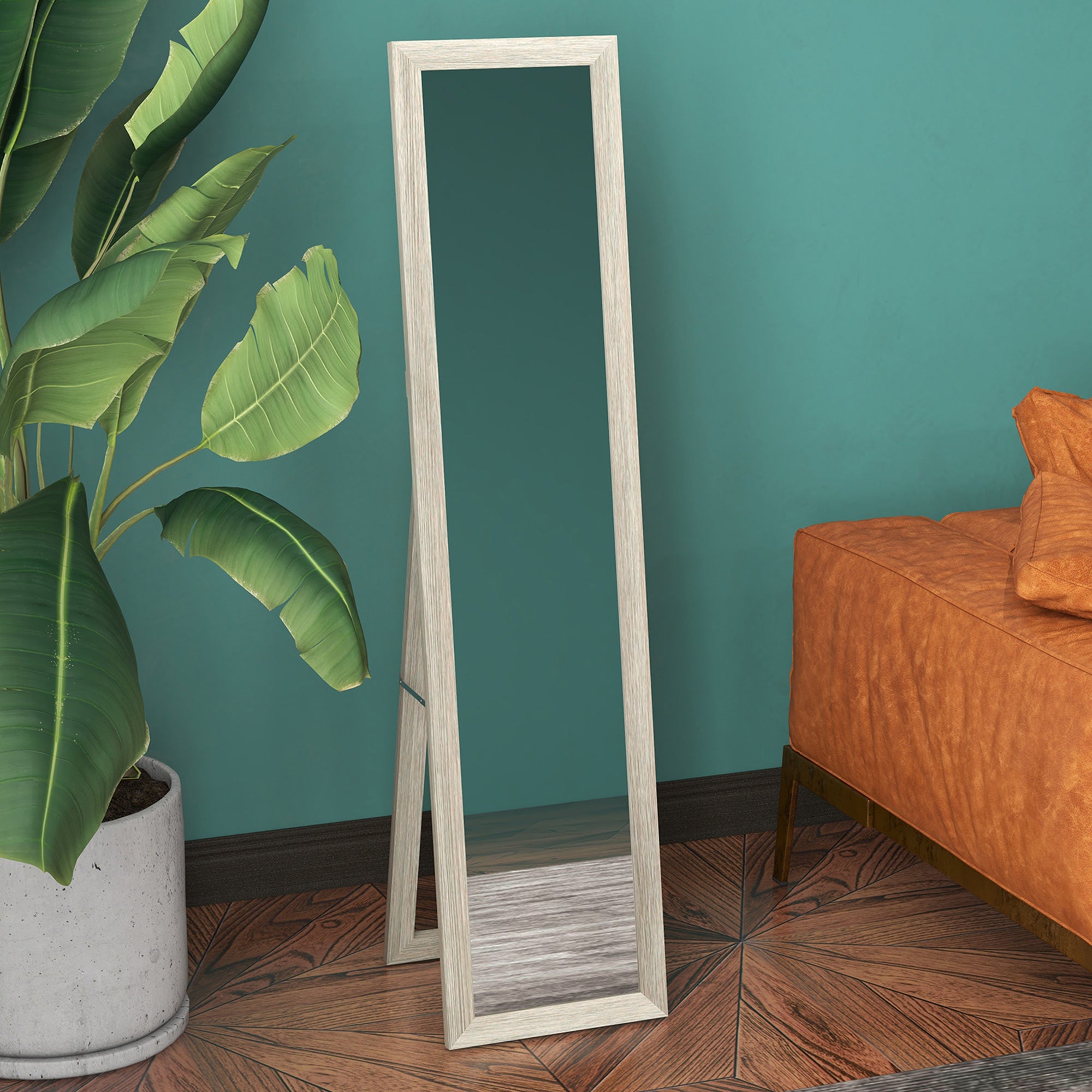 HOMCOM Full Length Mirror, 37 x 157 cm, Hanging or Freestanding, Rectangular Full Body Mirror for Living Room, Bedroom, Grey 