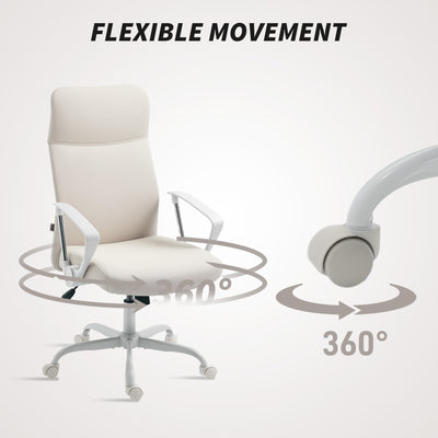 HOMCOM Fabric High Back Office Chair - Cream White 