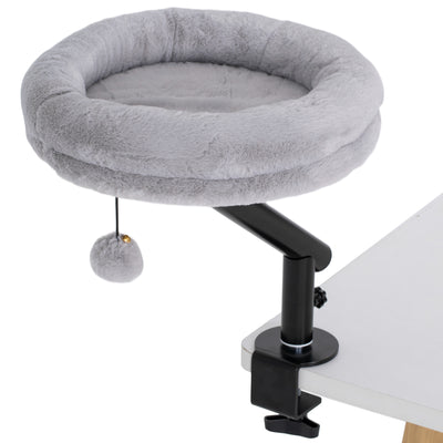 PawHut Cat Desk Bed, Cat Hammock 360° Rotatable Adjustable for Window, Table, Work, Grey 