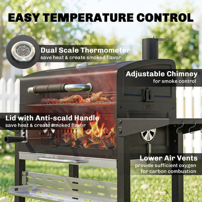 Outsunny Charcoal BBQ Grill Smoker with Electric Rotisserie Kit, Portable Barbecue Grill with Warming Rack, Black 