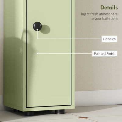 kleankin 180cm Slim Bathroom Cabinet, with Drawer, Shelves and Cupboards - Green 