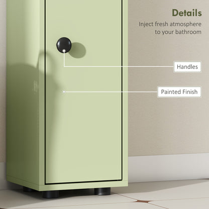 kleankin 180cm Slim Bathroom Cabinet, with Drawer, Shelves and Cupboards - Green