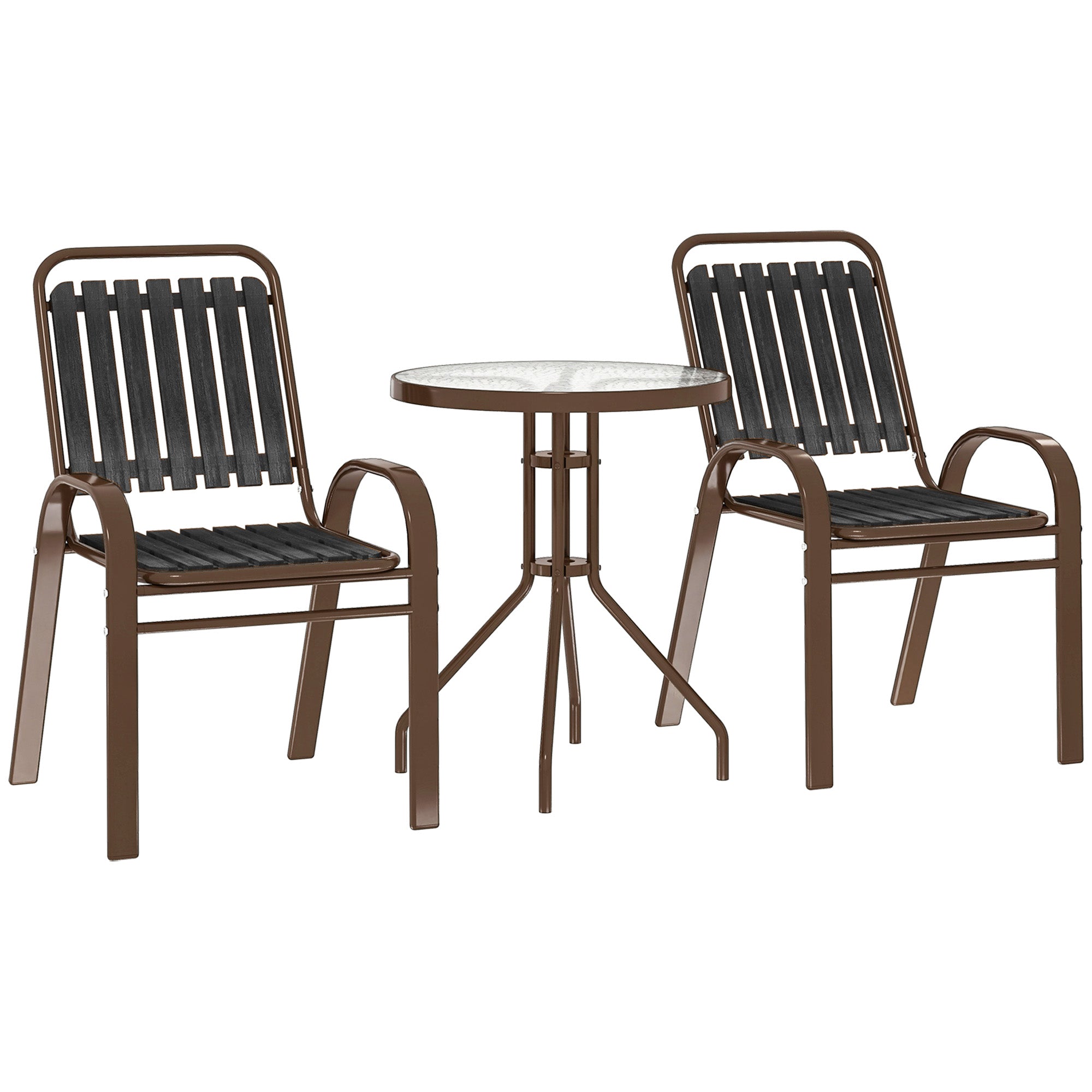 Outsunny 3 Pieces Patio Bistro Set with Stackable Chairs, Tempered Glass Table, for Outdoor, Balcony, Patio, Garden Charcoal Grey 