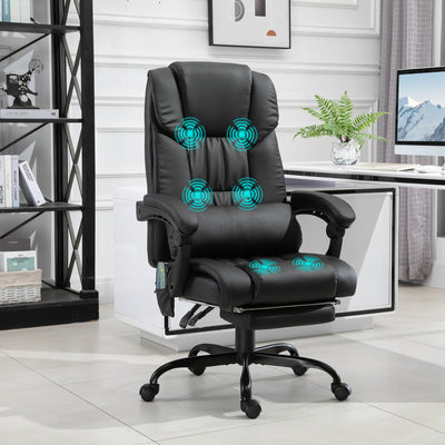Vinsetto 6-Point Massage Office Chair, PU Leather Desk Chair with Adjustable Height and Footrest for Home Office, Black 