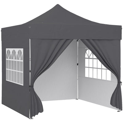 Outsunny 3 x 3 m Pop Up Gazebo with Sidewalls, UPF50+ Heavy Duty Garden Party Tent Marquee with Wheeled Carry Bag, Dark Grey 