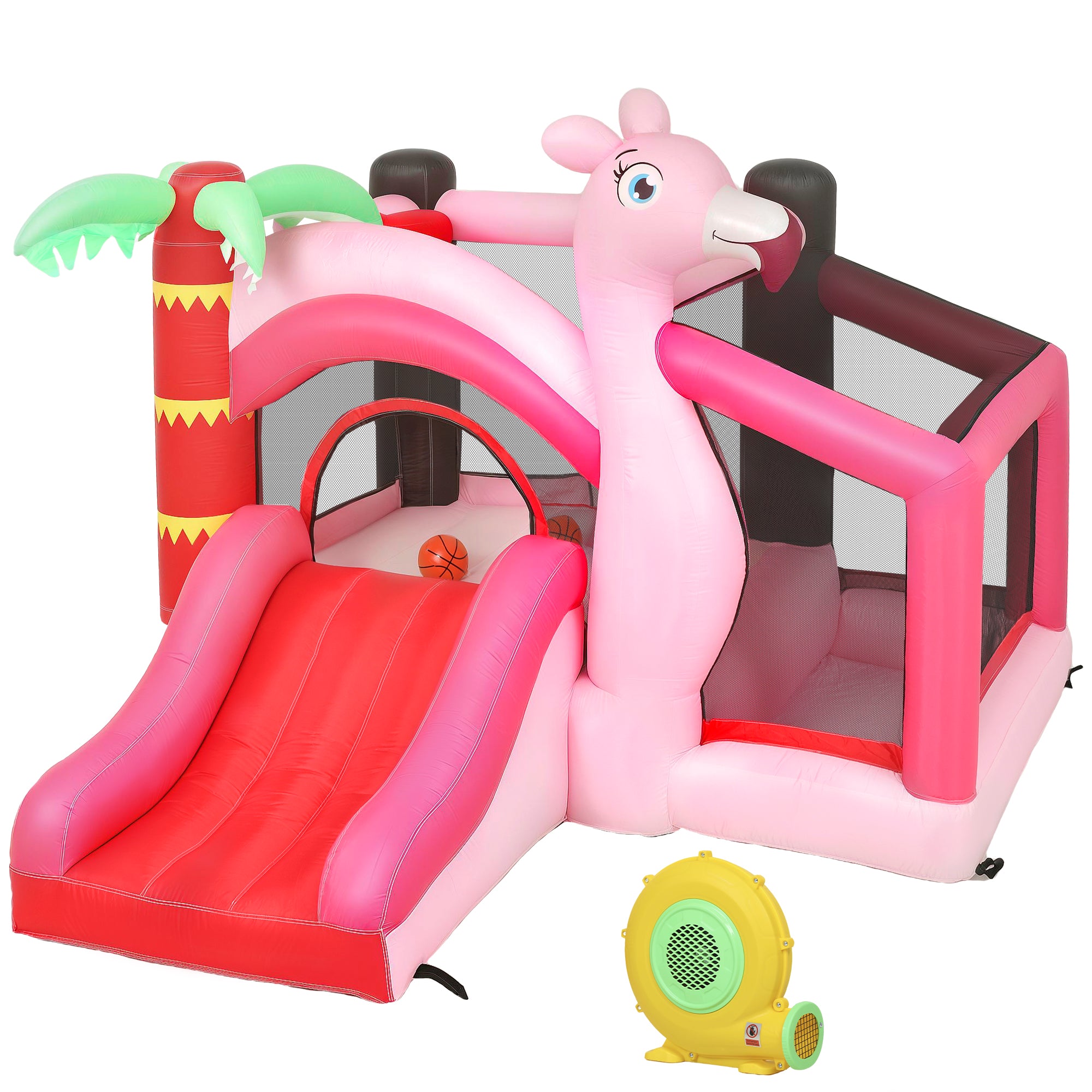 AIYAPLAY Inflatable Bounce House for Kids with Slide, Ball Pit, Basketball Hoop and Blower for Indoor Outdoor Garden, Pink 