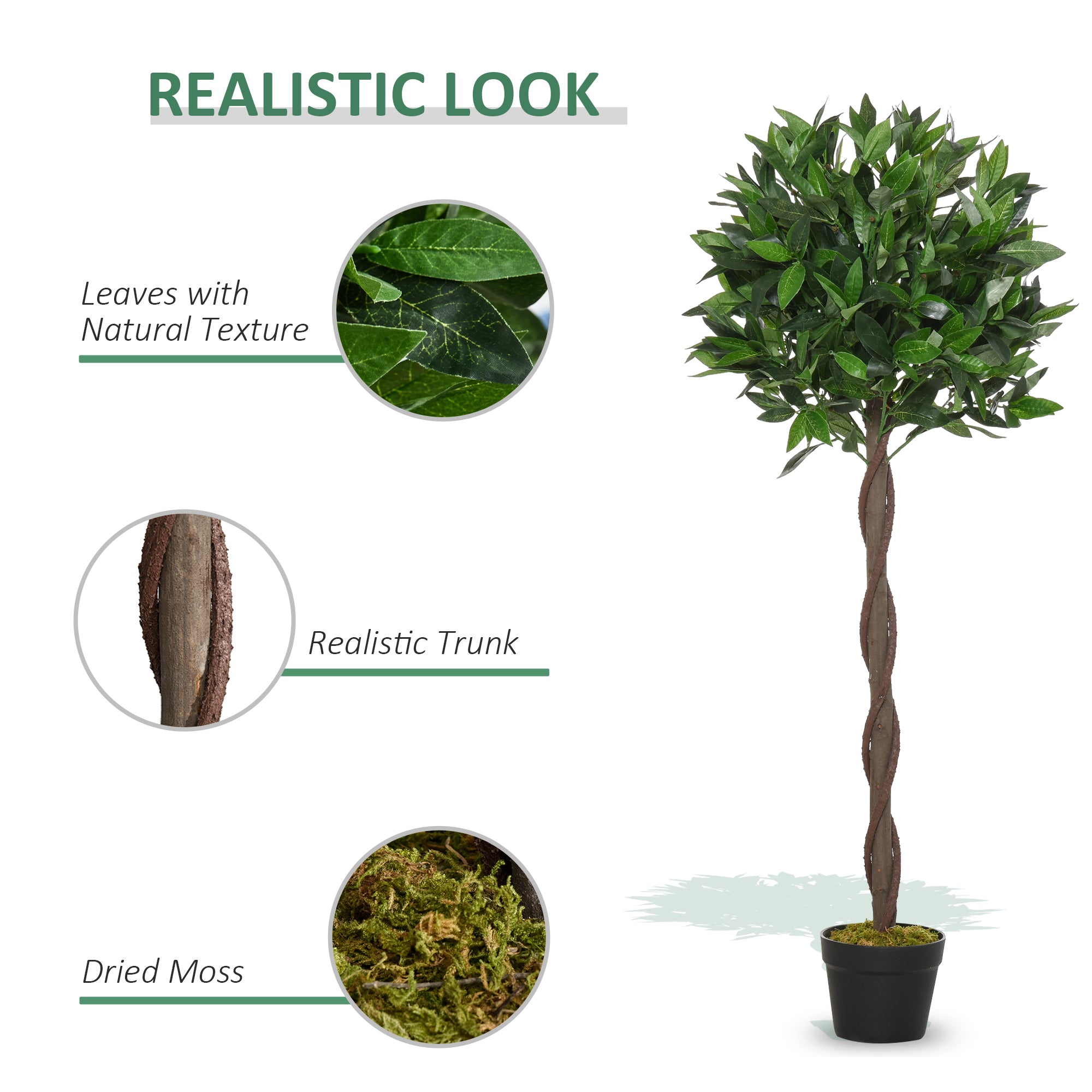 Outsunny Set Of 2 120cm/4FT Artificial Bay Laurel Topiary Trees w/ Pot Fake Indoor Outdoor Greenery Plant Home Office Garden Decor Green 