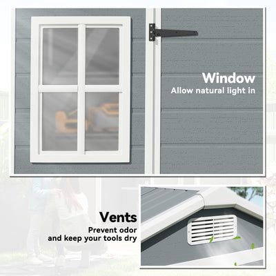 Outsunny 8 x 4 ft Resin Garden Shed, Wood-Effect Outdoor Storage Shed with Floor, Windows, Lockable Doors and Vents, Light Grey 