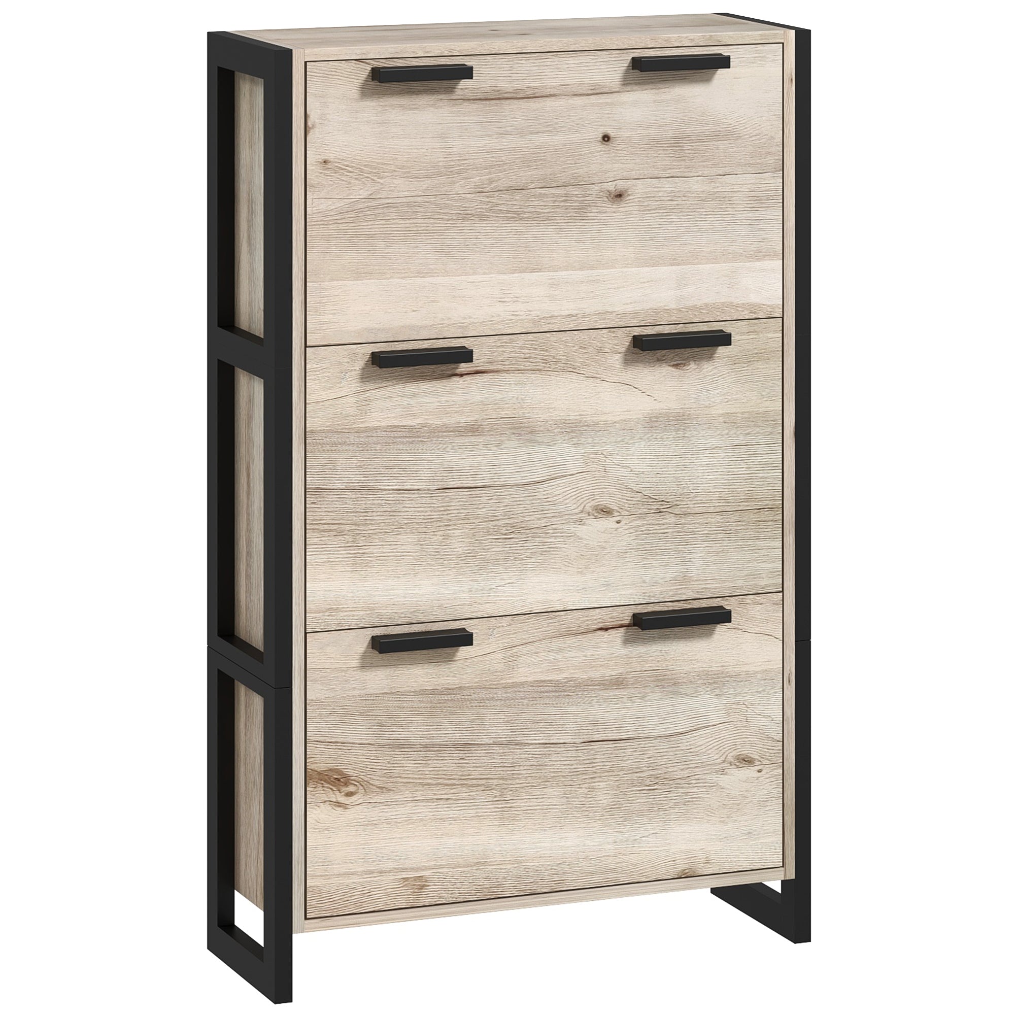 HOMCOM Shoe Storage Cabinet with 3 Flip Drawers Adjustable Shelf 18 Pairs Narrow Shoe Cupboard for Entryway Natural Wood-effect 