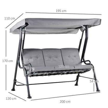 Outsunny Outdoor 3-person Metal Porch Swing Chair Bench, Grey 