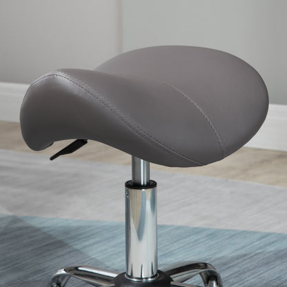 HOMCOM Cosmetic Stool 360\'c2\'b0 Rotate Height Adjustable Salon Massage Spa Chair Hydraulic Rolling Faux Leather Saddle Stool, Grey