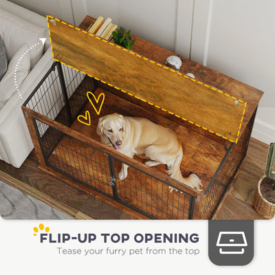 PawHut Dog Crate Furniture with Flip-up Top, 2 Doors, for Extra Large Dogs, 118 x 75 x 77cm, Rustic Brown 