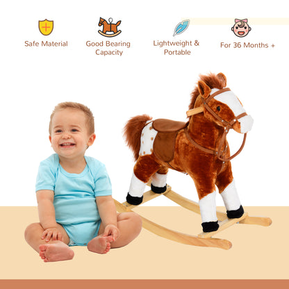 HOMCOM Baby Rocking Horse Plush Ride on Animals Rocker with Sound Handle Grip for kids 3-6 years - Brown 