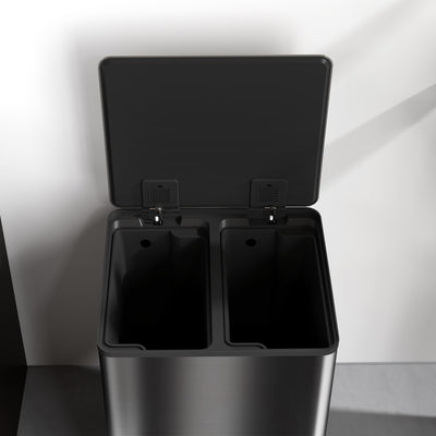 HOMCOM 60L Dual Compartment Stainless Steel Bin, with Deodoriser Holders - Black 