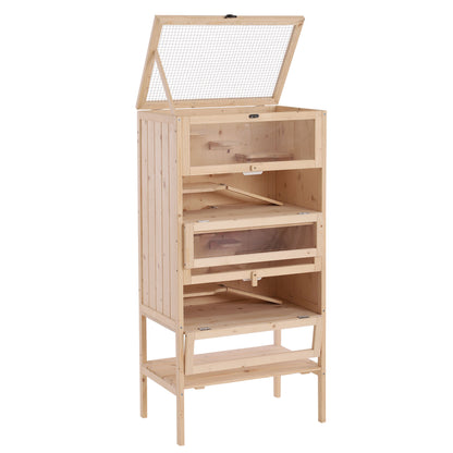 PawHut Wooden Large Hamster Cage, Gerbil Cage 4 Layers with Tall Bottom & Storage Shelf 