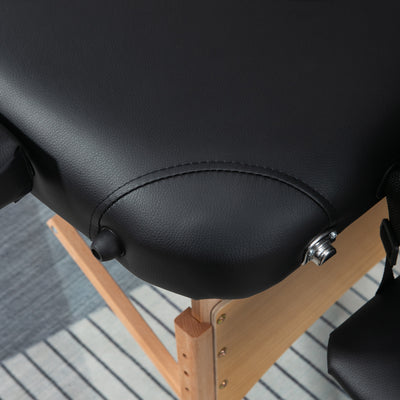 HOMCOM Portable Massage Bed, Folding Spa Beauty Massage Table with 2 Sections, Carry Bag and Wooden Frame, Black 