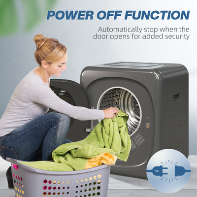 HOMCOM 4kg Vented Tumble Dryer with Deodorize, Smart Mode, 800W Compact Tumble Dryer with Stainless Steel Tub, Front Load, for Flat, Home, RVs, Grey 