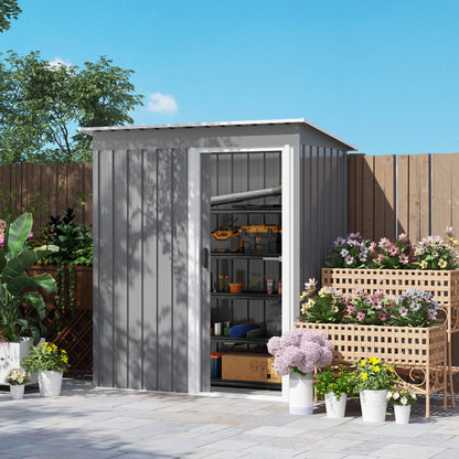 Outsunny 5 x 3ft Garden Storage Shed with Sliding Door and Sloped Roof Outdoor Equipment Tool, Light Grey 