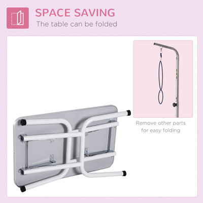 PawHut 32" Foldable Dog Grooming Table Pet Drying Beauty Table Adjustable Fixed Arm Rubber Top, Pink 
