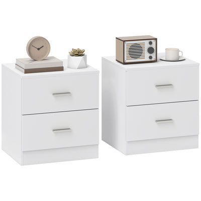 HOMCOM Set of 2 Modern Nightstands, Bedside Tables with 2 Storage Drawers, Accent End Table for Bedroom and Living Room, White 