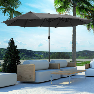 Outsunny 4.6M Sun Umbrella Canopy Double-sided Crank Sun Shade w/ Cross Base Grey 
