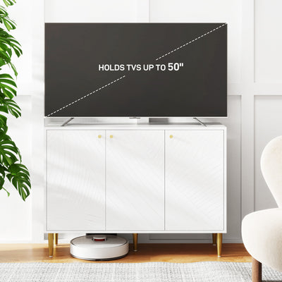 HOMCOM Elegant Two-Cupboard Sideboard - White/Gold-Tone 